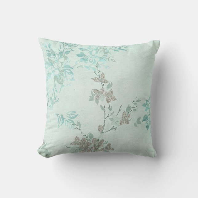 COUSSIN ÉLÉGANT COUSSURE FLORALE BLEU CLAIR (Recto)