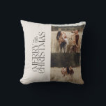 Coussin Élégant crème feuillage noir moderne photo minimal<br><div class="desc">Elégant multi photo moderne crème minimale et noir aquarelle typographie botanique Joyeux décor de Noël coussin.</div>