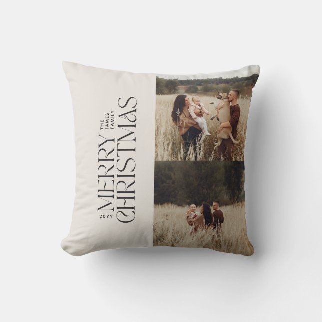 Coussin Élégant crème feuillage noir moderne photo minimal (Recto)