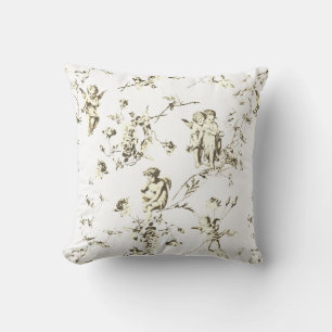 Coussin Elégant Cupid Angels Beige Blanc Floral Toile