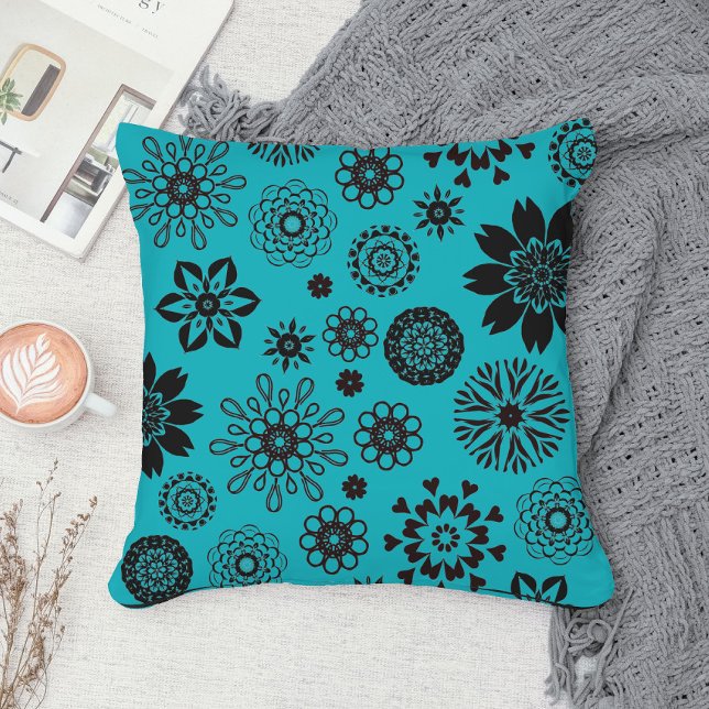 Coussin Elégant Cute Boho Floral Mandala Motif Turquoise (Créateur téléchargé)