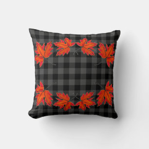 Coussin Élégant d feuille Rouge érable feuille gris plaid