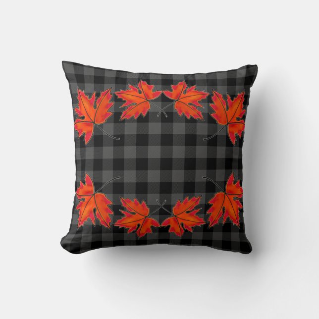 Coussin Élégant d feuille Rouge érable feuille gris plaid (Recto)