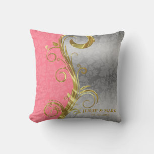 Coussin Élégant Damas Rose Et Argent