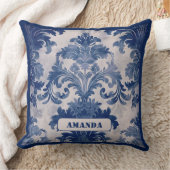 Coussin Élégant damassé Bleu toile de jouy monogramme (Couverture)