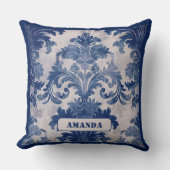 Coussin Élégant damassé Bleu toile de jouy monogramme (Recto)