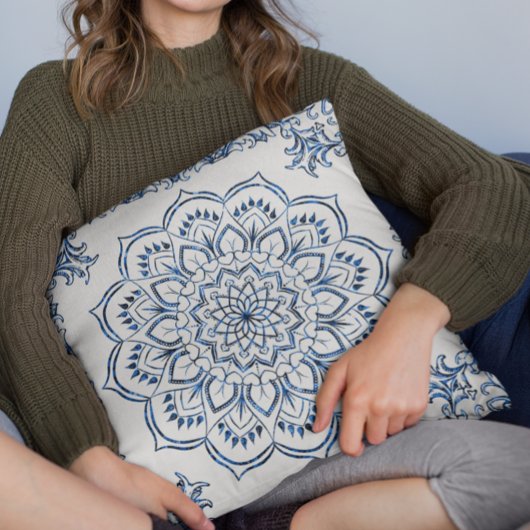 Coussin Élégant décor mandala métallisé bleu
