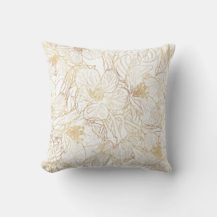 Coussin Elégant design blanc de fleurs de cerisiers d'or