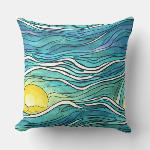 Coussin Elégant dessiné à la main vagues océaniques Été so