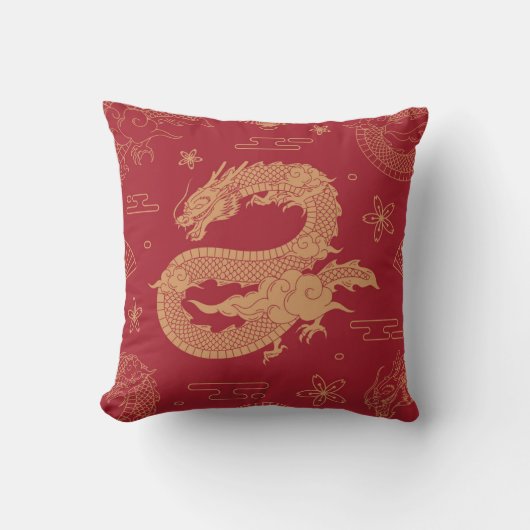 Coussin Élégant effet de velours de dragon chinois (Recto)