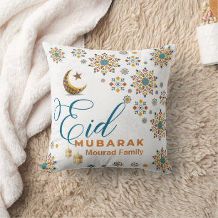 Coussin Elegant Eid Moubarak Calligraphie Arabe Lune Étoil