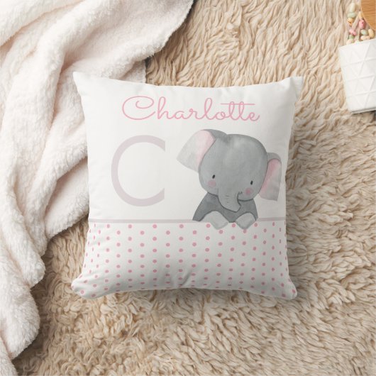Coussin Élégant Éléphant Monogrammé Aquarelle pour Bébé Fi (Couverture)