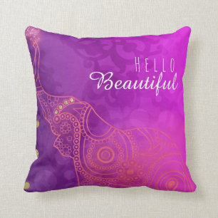 Coussin Élégant Éléphant Violet Rose Orange & Or Personnal