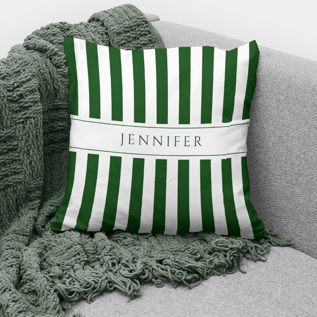 Coussin Élégant Emerald Green & White Stripes Nom du Motif (Créateur téléchargé)