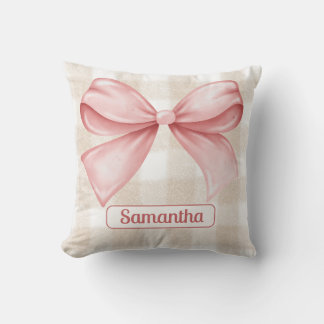 Coussin Élégant En vichy beige avec Accent Bow Rose Person