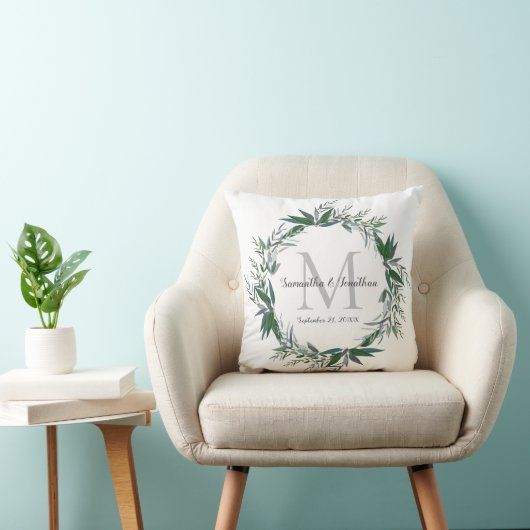 Coussin Elégant Eucalyptus Monogramme Mariage blanc Keepsa (Chaise)