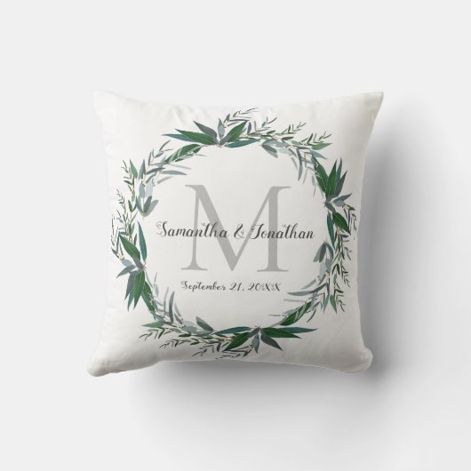 Coussin Elégant Eucalyptus Monogramme Mariage blanc Keepsa (Verso)