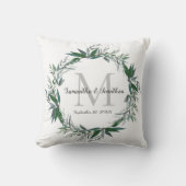 Coussin Elégant Eucalyptus Monogramme Mariage blanc Keepsa (Recto)