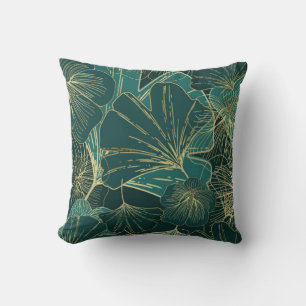 Coussin Élégant feuillage floral Turquoise Seagreen