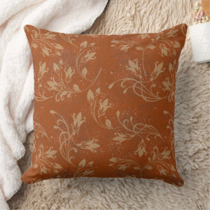 Coussin Élégant Feuille Flourdissant Grunge Orange Brûlé