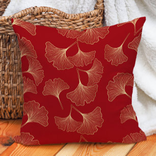Coussin Élégant Feuille Red Gold Ginko
