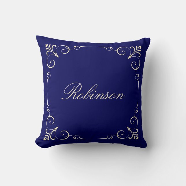 Coussin Elegant Fleur de Lis avec le nom de famille, crème (Recto)
