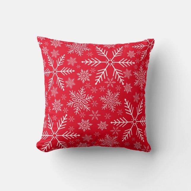 Coussin Élégant flocon de neige d'hiver rouge aqua blanc (Recto)