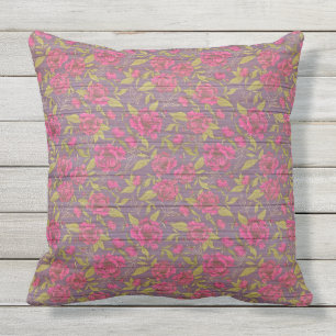 Coussin Élégant Floral 20"X20" Sur Bois Très Populaire