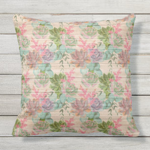 Coussin Élégant Floral 20"X20" Sur Bois Très Populaire