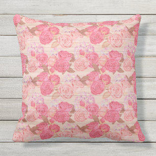 Coussin Élégant Floral 20"X20" Sur Bois Très Populaire