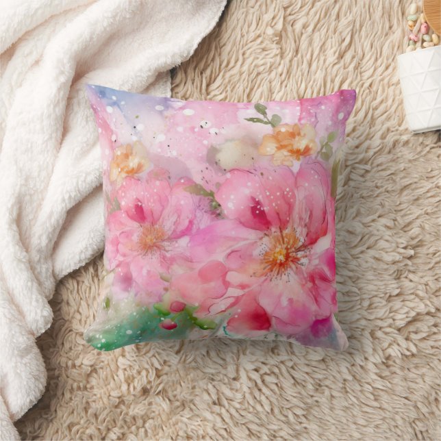 Coussin Élégant floral aquarelle rose vert  (Couverture)