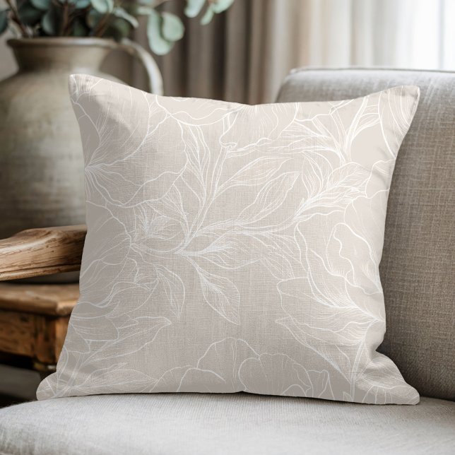 Coussin Élégant floral botanique beige (Créateur téléchargé)