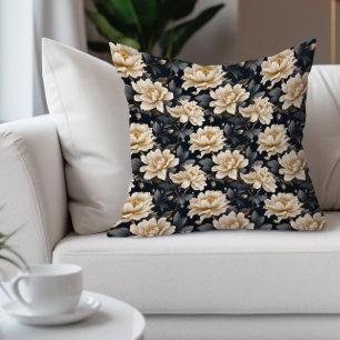 Coussin Élégant floral crème sarcelle noir
