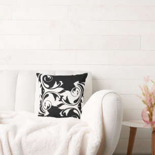 Coussin Élégant floral en noir et blanc