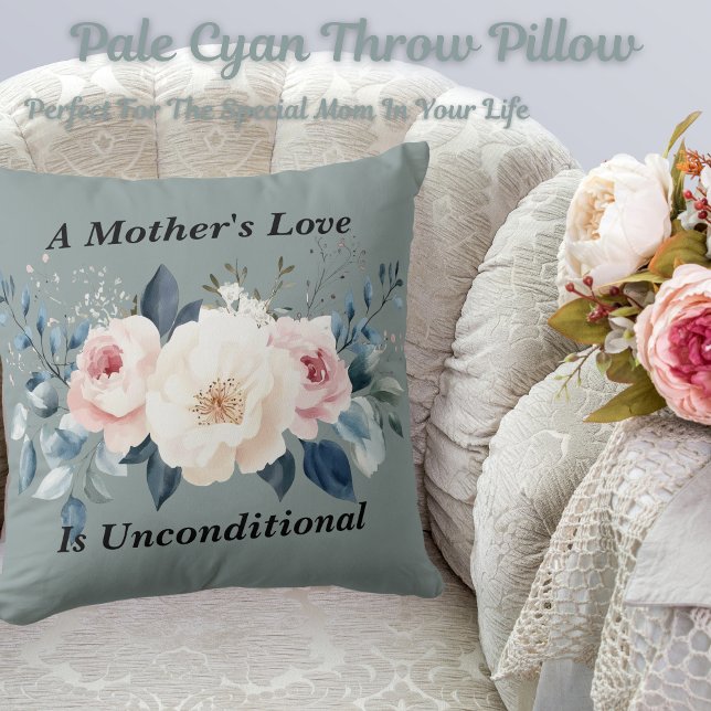 Coussin Élégant Floral Mère's Love Pale Cyan (Get this beautiful pale cyan throw pillow! Perfect for the special mom in your life.)