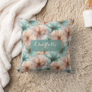Coussin Élégant Floral Personnalisé Rose Et Vert Vintage
