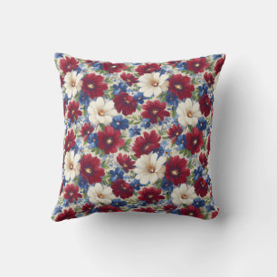 Coussin Élégant floral vintage rouge blanc bleu