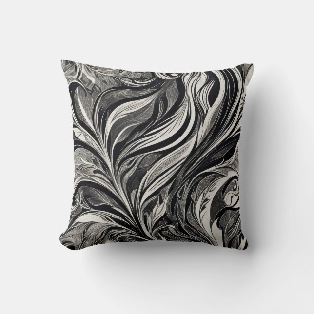 Coussin Élégant - Flux abstrait noir et blanc (Recto)