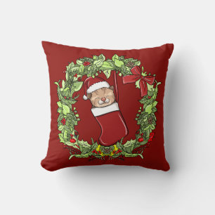 Coussin Élégant four moderne en couronne de Noël Kitten en