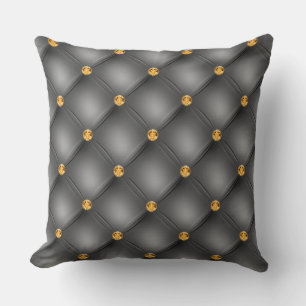 Coussin Élégant Glam Tufted Or Diamond Acier Gris