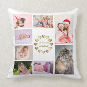 Coussin Elegant Gold Family Photo Collage Fête des Mères