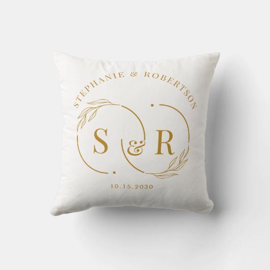 Coussin Élégant Gold Script Moderne Monogramme Mariage Cad (Verso)