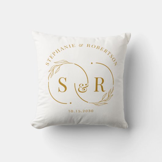 Coussin Élégant Gold Script Moderne Monogramme Mariage Cad (Recto)