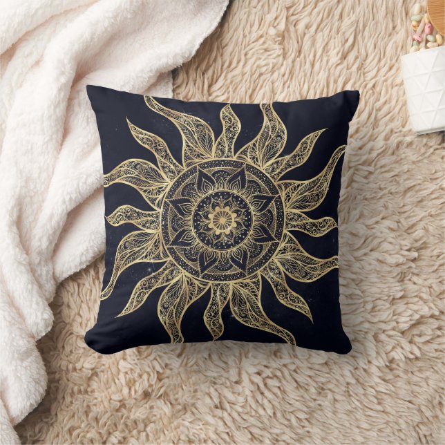Coussin Elégant Gold Sun Mandala Blue Nebula Design (Couverture)