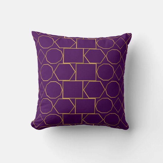 Coussin Elégant Golden Geometry sur Motif violet (Recto)