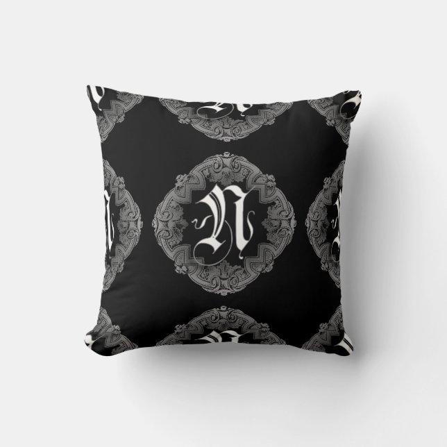 Coussin Élégant Goth Initial N (Recto)