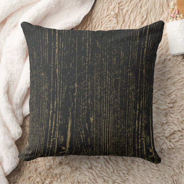 Coussin Élégant grain de bois d'or noir (Couverture)