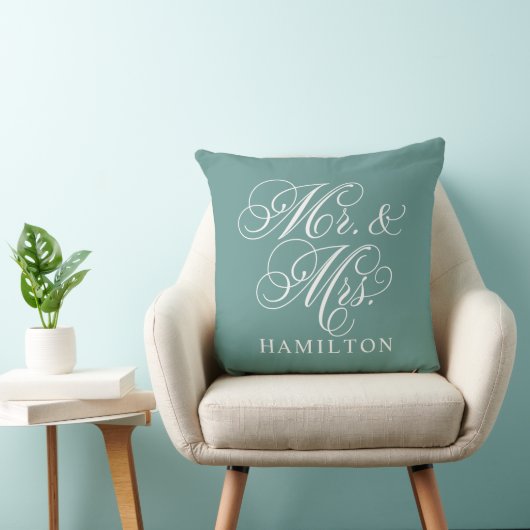 Coussin Elegant Green M et Mme Script Monogramme personnal (Chaise)