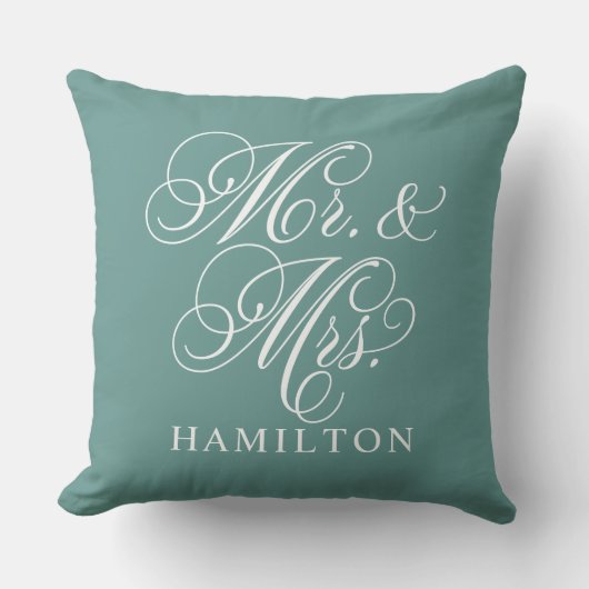 Coussin Elegant Green M et Mme Script Monogramme personnal (Recto)