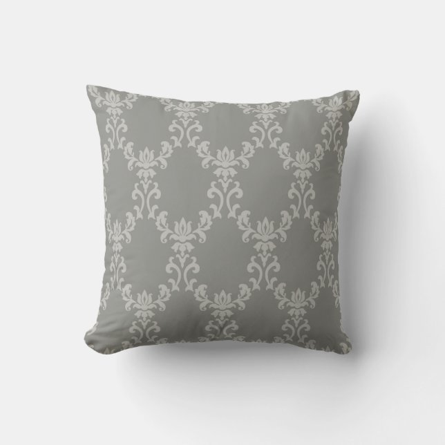 Coussin Elégant Gris damassé à motif (Recto)